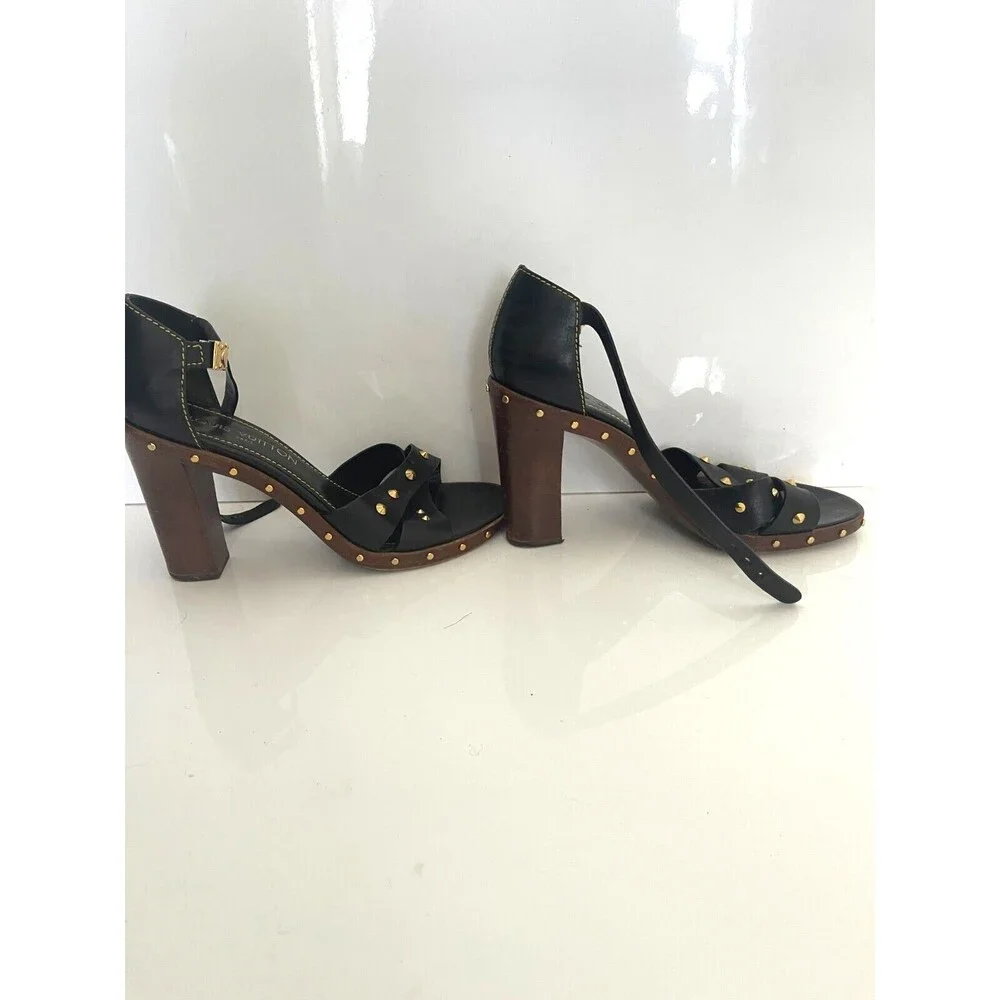 Fashion!!! Louis Vuitton Black Leather Nail Stud Ankle Strap heels - Picture 8 of 10